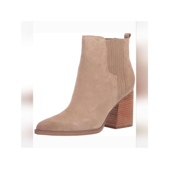 Marc Fisher Shoes - Marc Fisher Mloshay Tan Suede Western Ankle Boots 8.5 Beige Neutral Block Heel